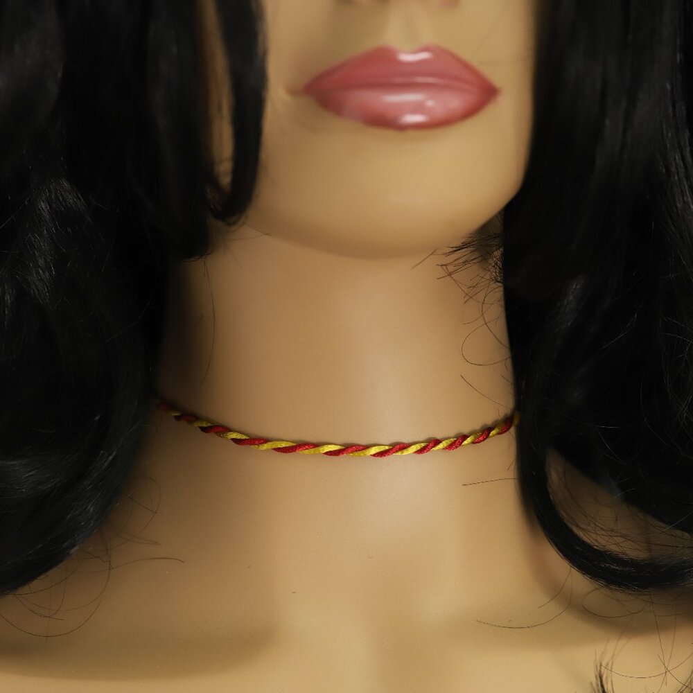 Yellow Red Thread Necklace Choker Adjustable Length Twisted Design Chokers